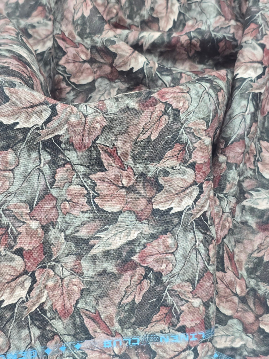 Linen Club Autumn Leaf Print Shirting – 100% Linen