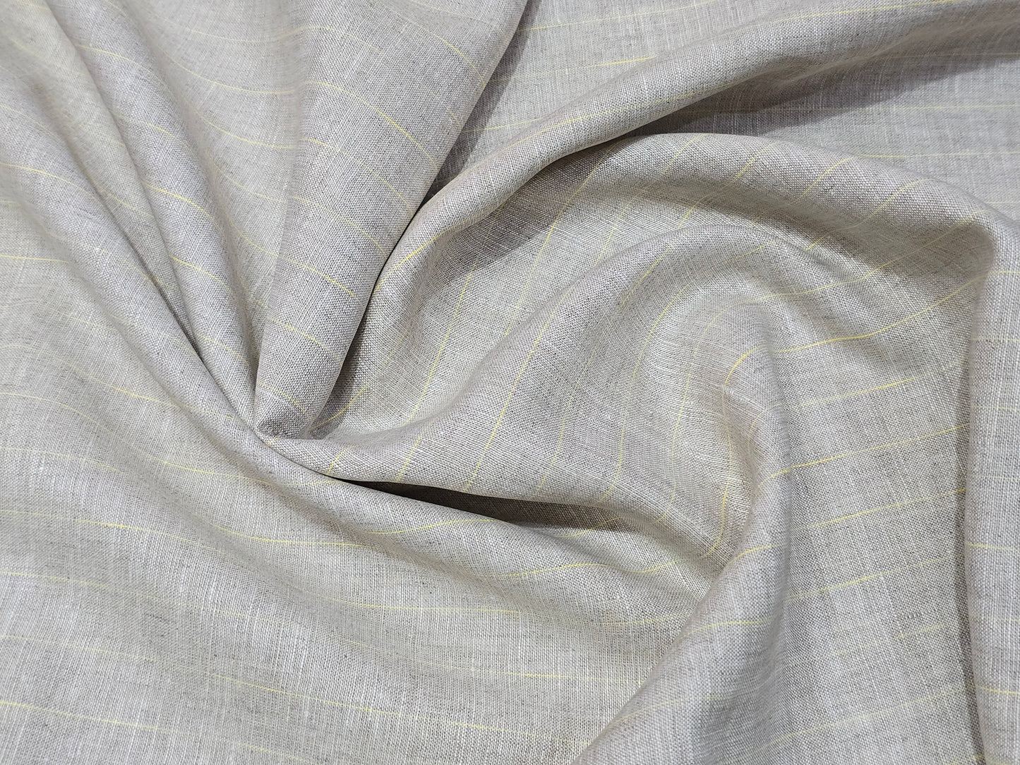 Raymond 100% Linen 60 lea yellow stripes on natural colour background shirting fabric