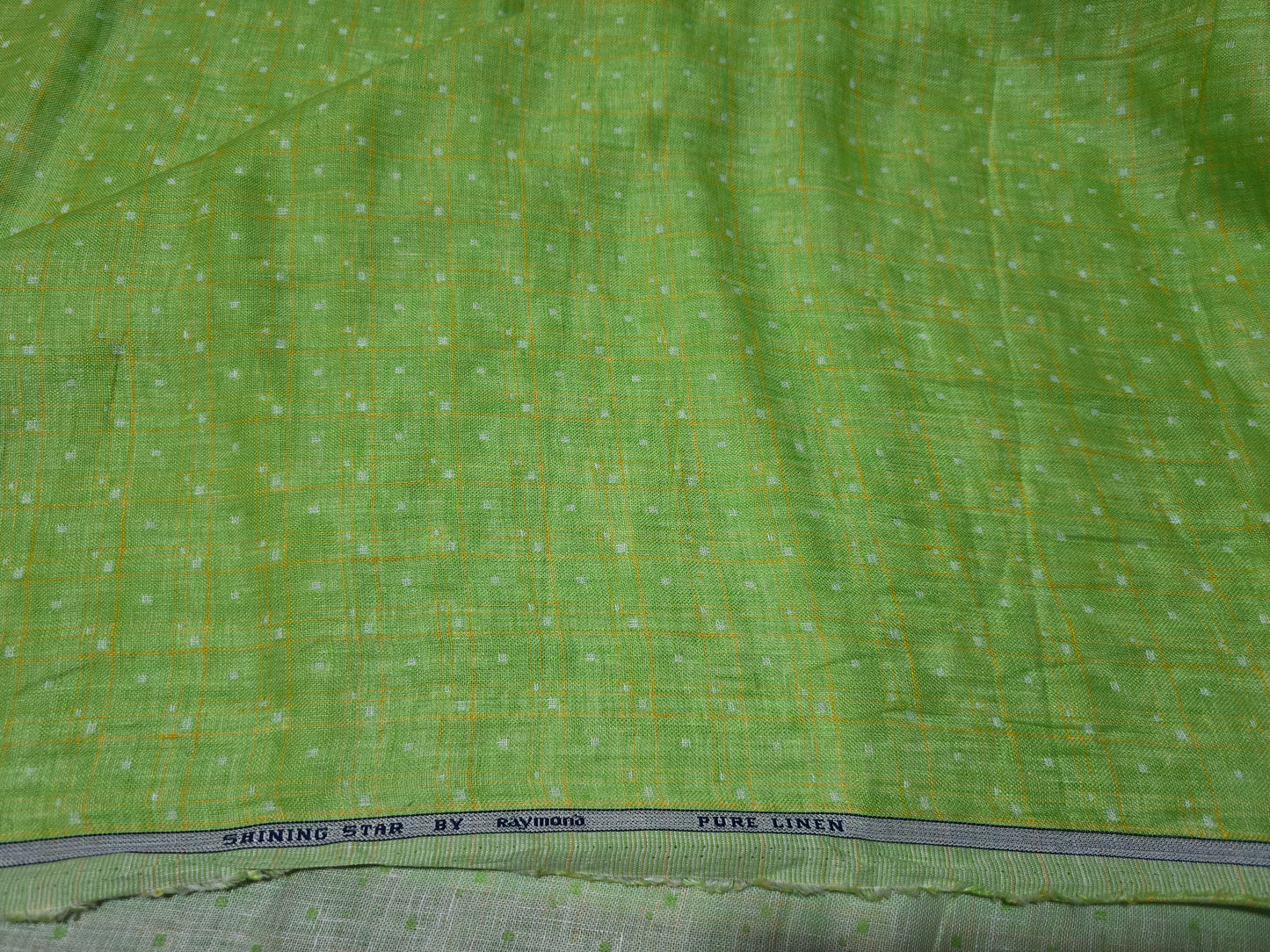 Raymond Men’s Pure Linen jaquard print on green Unstitched Shirting Fabric.