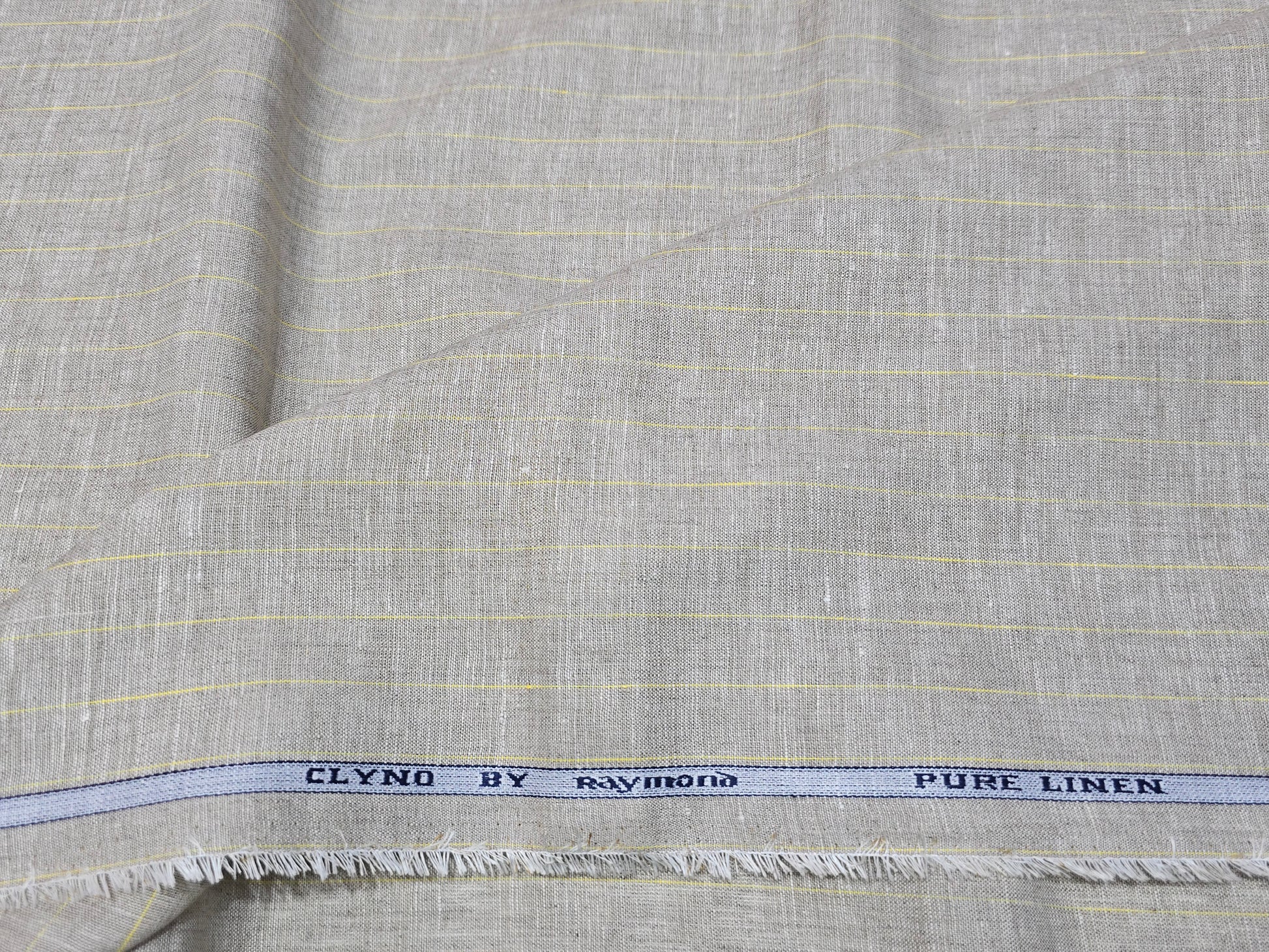 Raymond 100% Linen 60 lea yellow stripes on natural colour