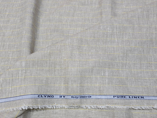 Raymond 100% Linen 60 lea yellow stripes on natural colour background shirting fabric