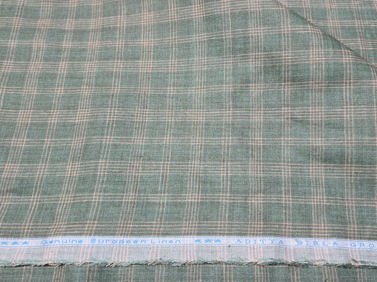 Aditya Birla Linen Club 100% Genuine European Linen 60Lea green checks shirting fabric